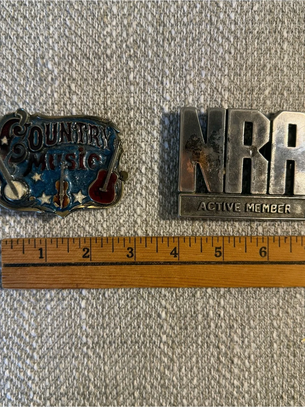 Vintage 1982 Country Music Belt Buckle Plus NRA. Made in the USA Two Buckles VTG